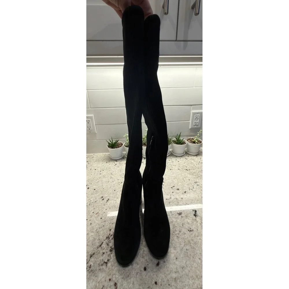 Balidoner Black Suede Over the Knee Boots Block Heel‎ Size 38